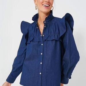 New Tuckernuck Winnie Blue Denim Snap front Top Shirt Blouse XL